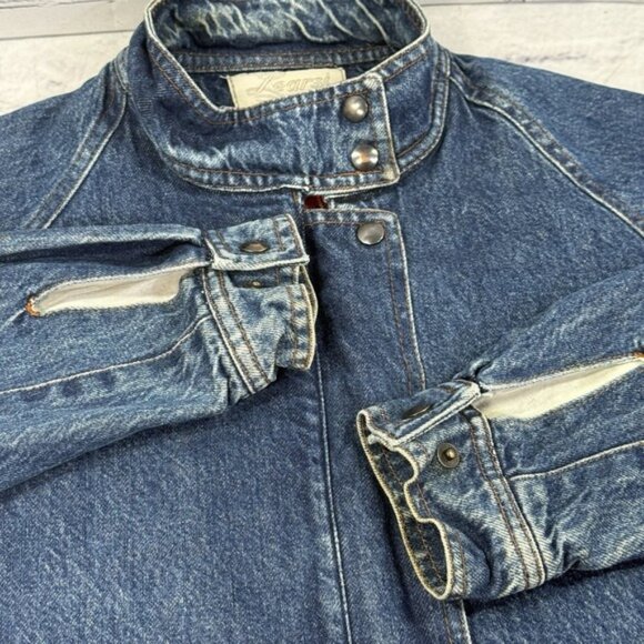 Vintage Learsi Tartan Lined Denim Jacket Unisex M Blue Jean Snap Zip Flannel - Picture 11 of 12